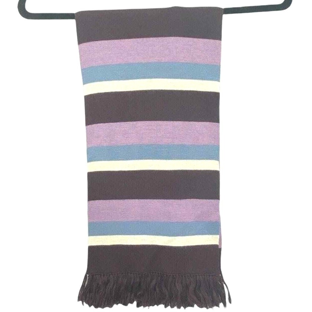 Ann Taylor Wool Blend Scarf Knit Wrap Striped Fringe Colorblock Womens OS